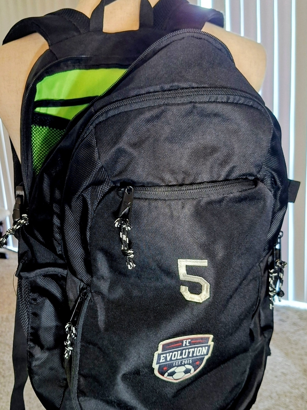 Soccer Backpack Black Team Sports Bag Multi-Compartment Cleat & Ball Backpack FC